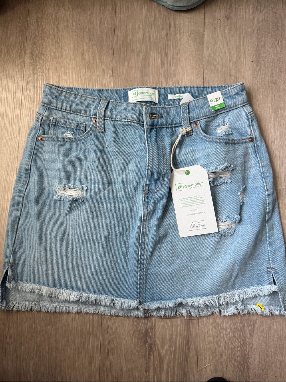 Re- generation Light Blue Distressed Denim Mini Skirt size 9/29